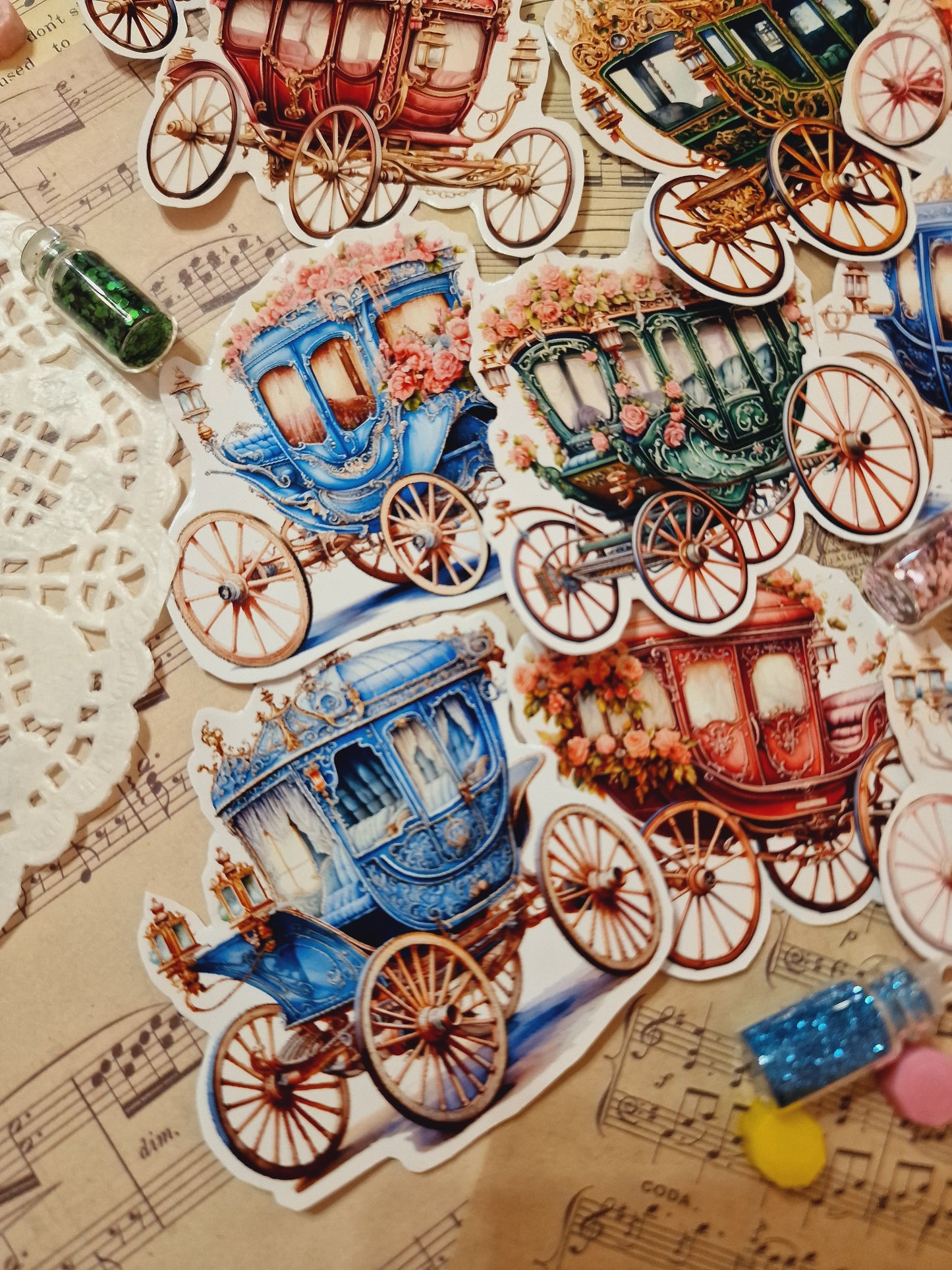 Lot de 12 stickers voiture cheval victorien pour journal | Cartes | Scrapbooking | Artisanat | Arts de la main •