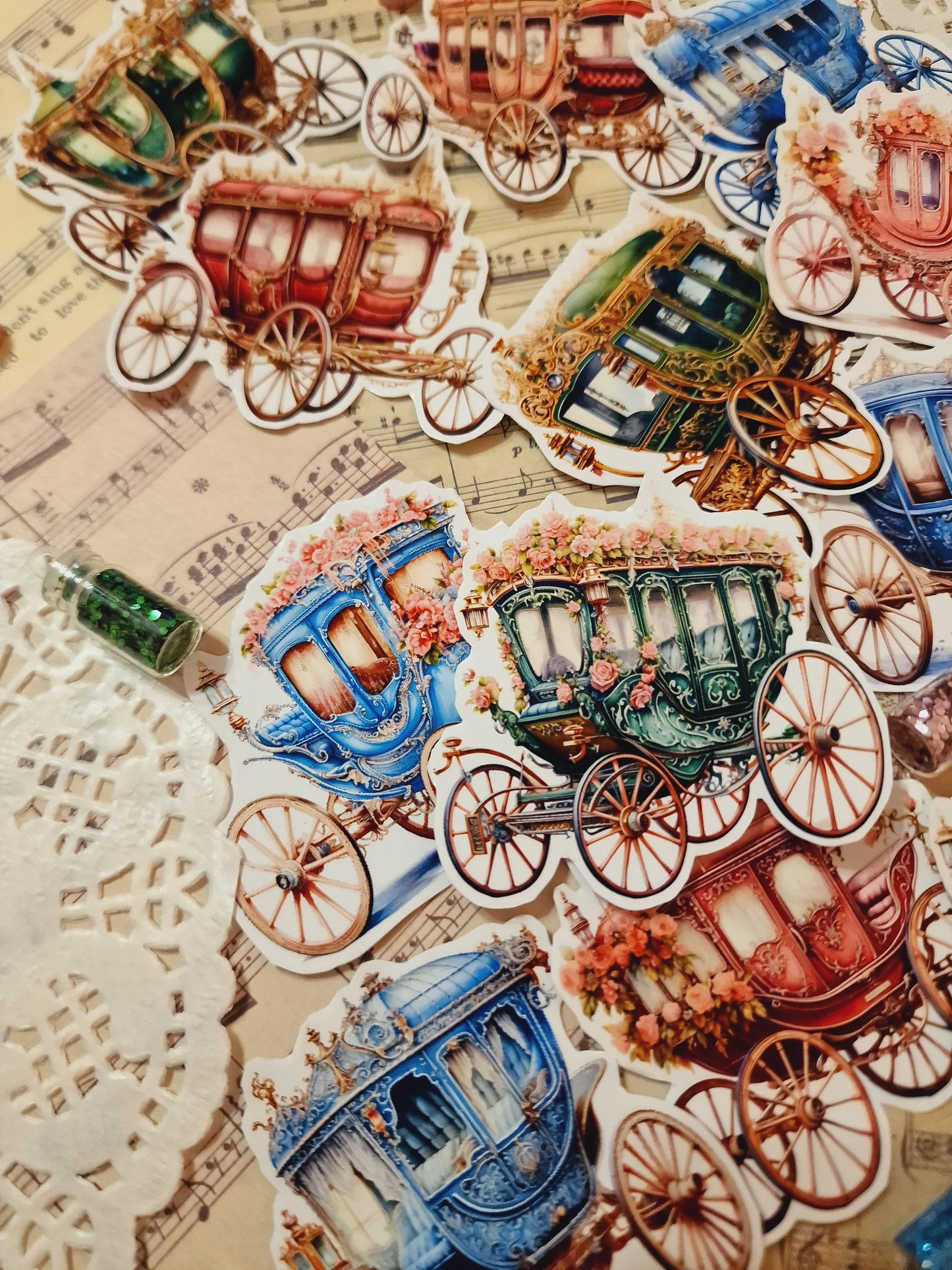 Lot de 12 stickers voiture cheval victorien pour journal | Cartes | Scrapbooking | Artisanat | Arts de la main •