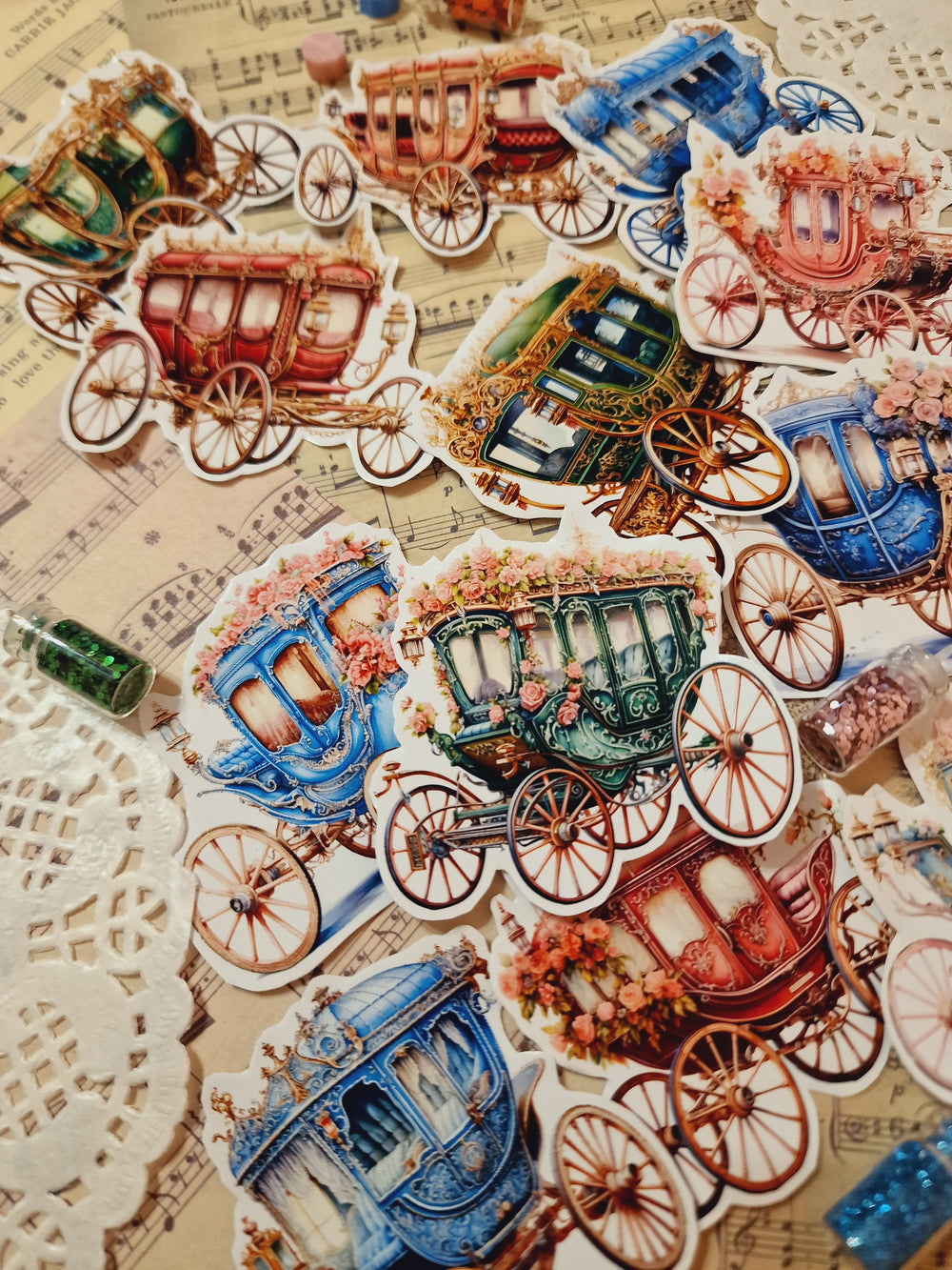 Lot de 12 autocollants voiture cheval victorien pour journal | Cartes | Scrapbooking | Artisanat | Arts de la main •