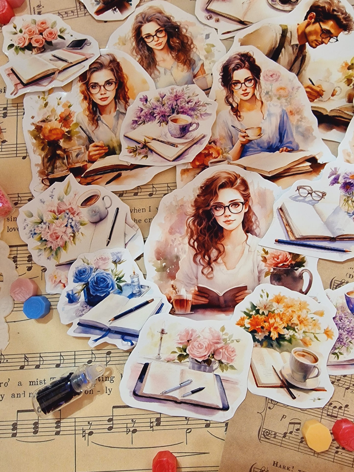 Lot de 25 autocollants lecture et autocollants café pour la journalisation | Scrapbooking | Artisanat | Arts de la main •