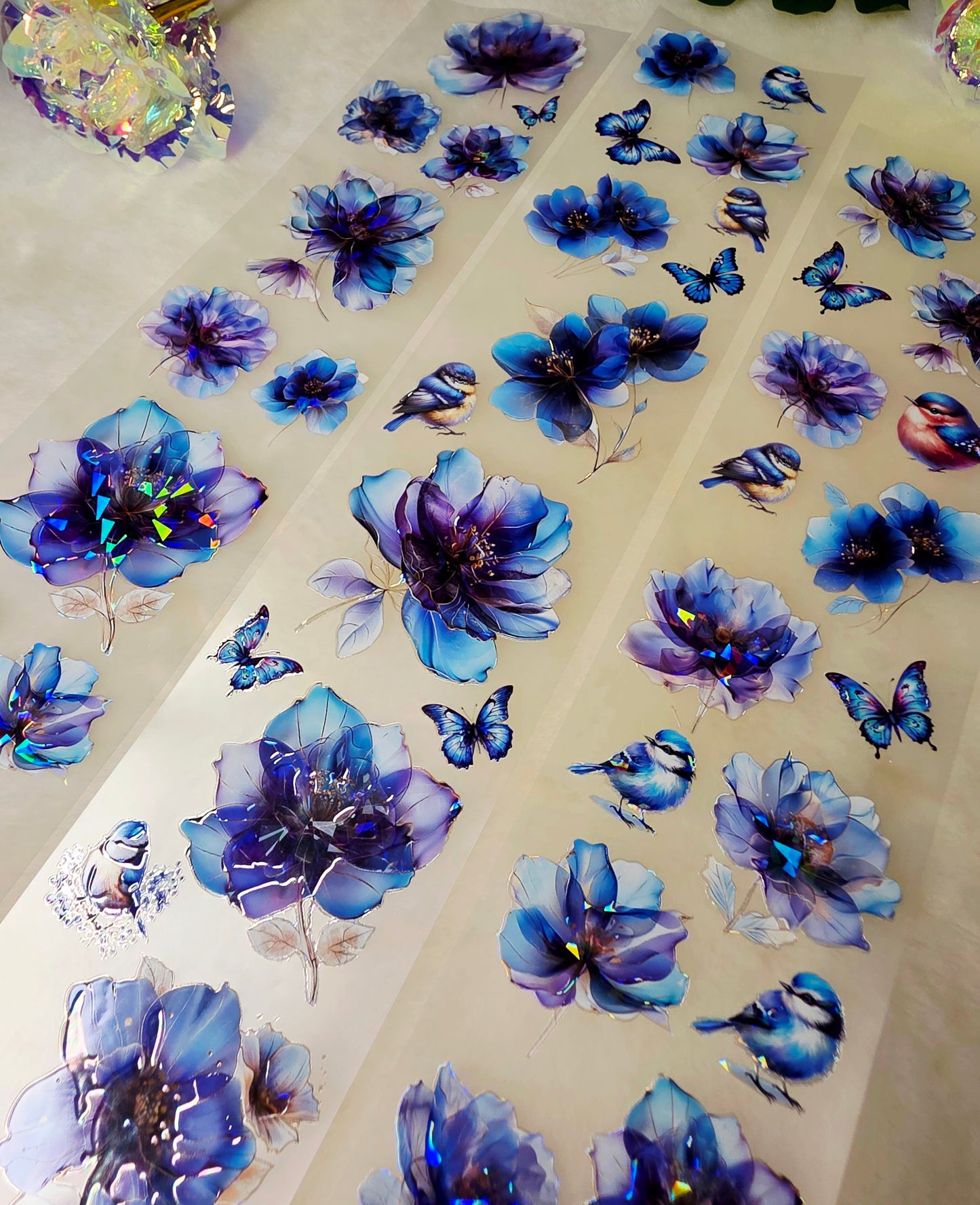 My DESIGN My DESIGN TAPE pour journal, scrapbooking, travaux manuels, boucle d'art à la main 100 cm*7 cm Blue Shining Flowers