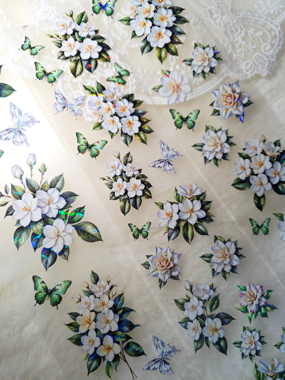 My DESIGN My PET TAPE pour journal, scrapbooking, travaux manuels, boucle d'art à la main 100 cm x7 cm, Shinning white Gardenia flowers