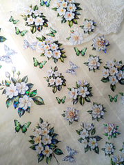 My DESIGN My PET TAPE pour journal, scrapbooking, travaux manuels, boucle d'art à la main 100 cm x7 cm, Shinning white Gardenia flowers