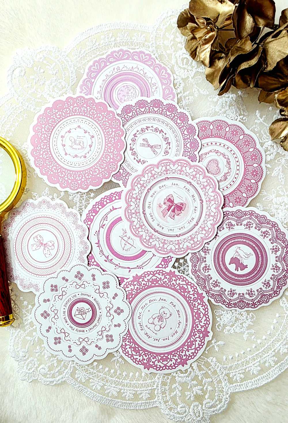 Circle frames Stickers pre cut ,Pink theme for journaling, scrapbooking, Crafts, HandArts