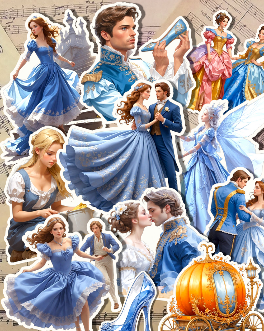 Lot de 11 stickers Cendrillon pour journaling | Scrapbooking | Loisirs créatifs | Arts manuels •