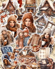 Lot de 25 autocollants pour un hiver chaud et confortable pour le journal, le scrapbooking, l'artisanat, les cartes et l'art des mains.