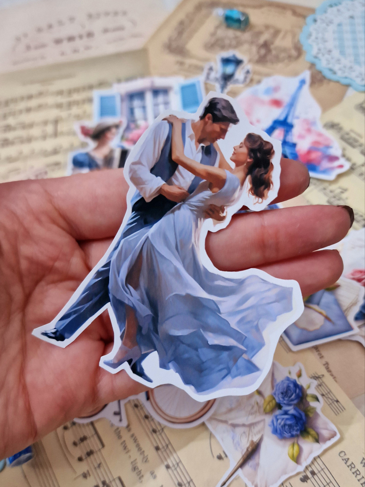 Lot de 14 stickers Romance Paris pour journal, scrapbooking, travaux manuels•