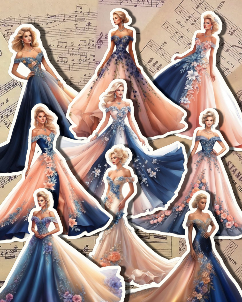 Lot de beaux autocollants princesse robe série 2 pour journal | Scrapbooking | Artisanat | Fait principal.