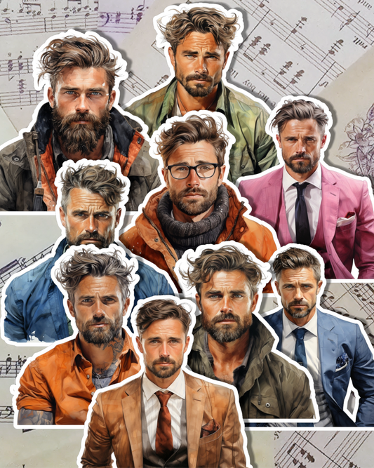 Lot de 9 Stickers Handsome Classic Casual men pour journalisation, Scrapbooking, Artisanat