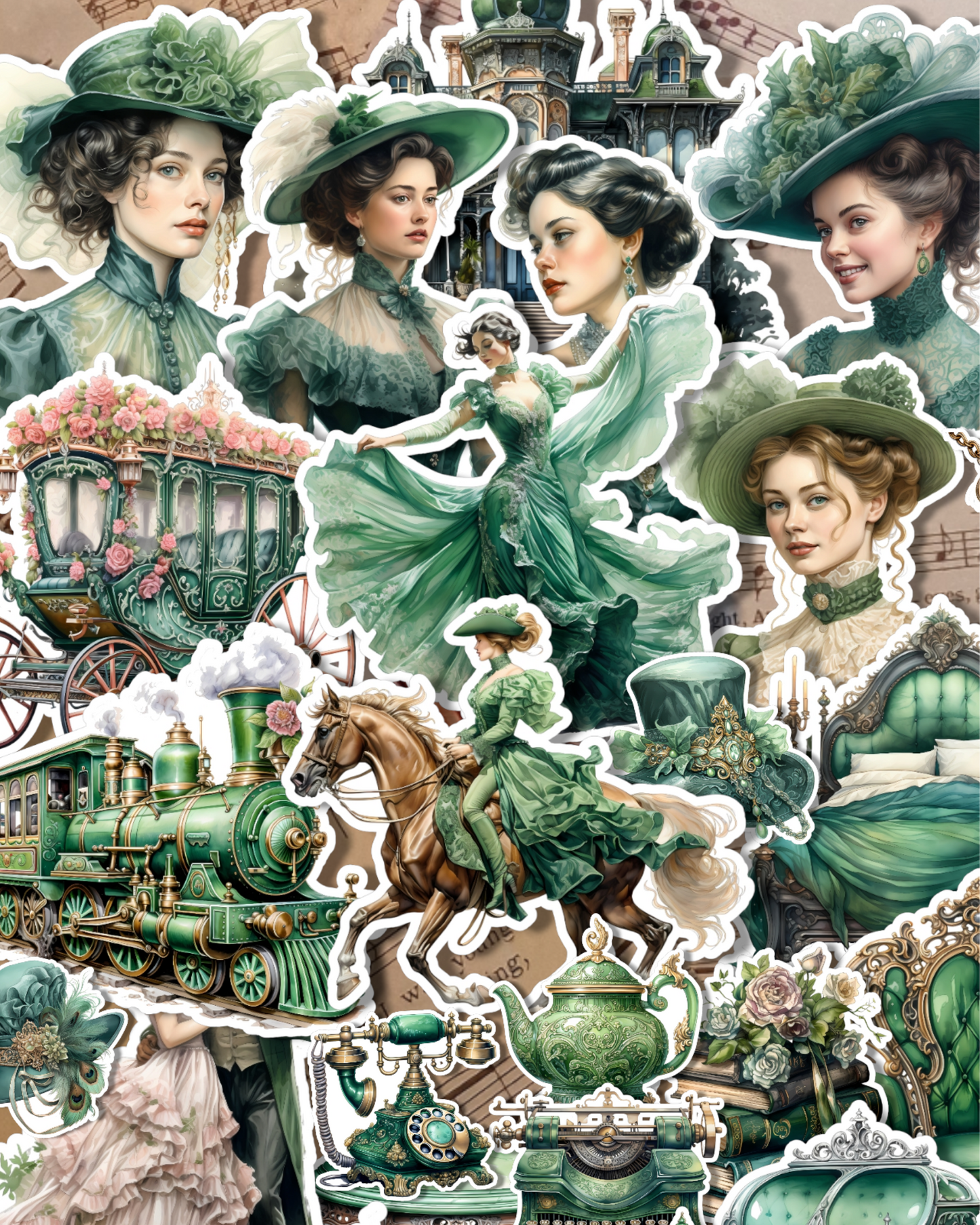 Lot de 12 ou 25 autocollants vintage vert foncé pour journalisation | Scrapbooking | Artisanat | Arts de la main •