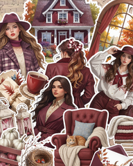 Lot de 14 stickers Rouge vineux automne pour tenir un journal | Scrapbooking | Artisanat| Arts de la main •