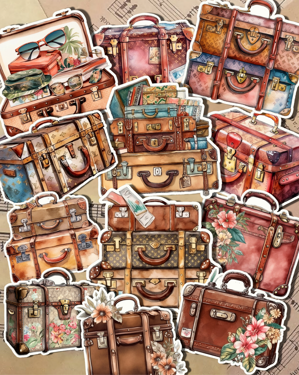 Lot de 12 stickers vintage pour Journaling | Scrapbooking | Artisanat | Arts manuels •