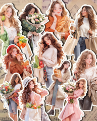 Lot de 11 autocollants Shopping bouquetière | Scrapbooking | Artisanat | oeuvre d'art ••