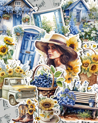 Lot de 15 autocollants Bleu Jaune Cottage | Scrapbooking | Artisanat | Arts de la main •