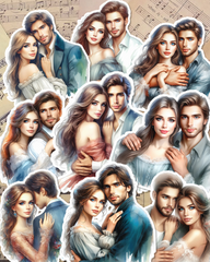 Set of 9 couple lovers antique colors for journaling, scrapbooking, crafts, HandArts•