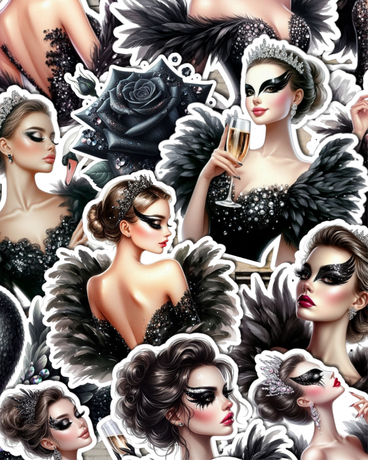 Lot de 17 stickers Black Swan classy Girl for journaling| Scrapbooking | Crafts| Hand Arts •