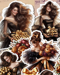 Lot de 17 stickers Chocolate Girl for journaling| Scrapbooking | Crafts| Hand Arts •