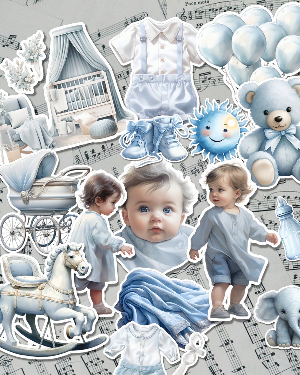 Lot de 15 autocollants bébé garçon | Cartes | Scrapbooking | Artisanat | Arts de la main •