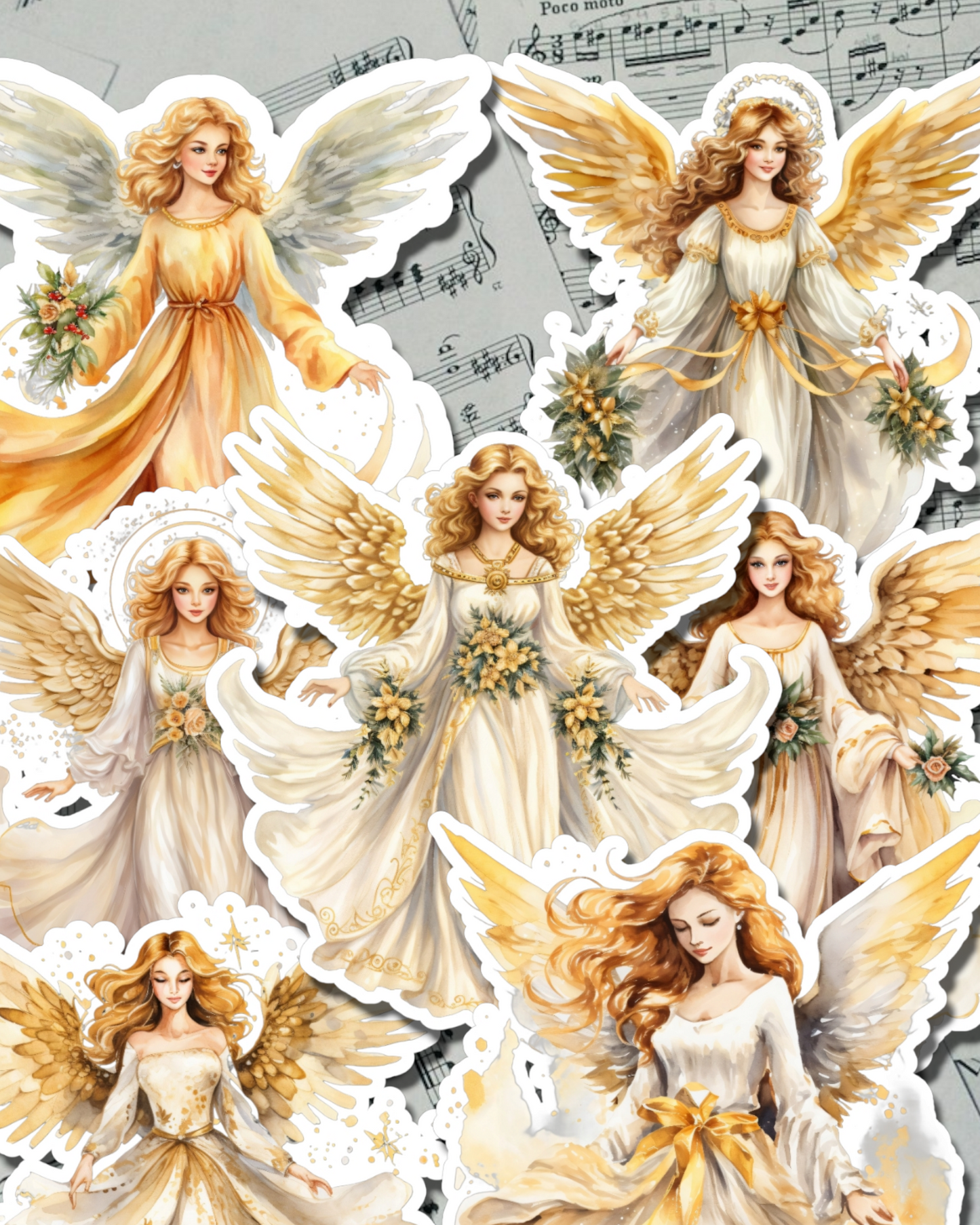 Lot de 7 stickers représentant de belles anges pour tenir un journal | Scrapbooking | Artisanat | Fait main .