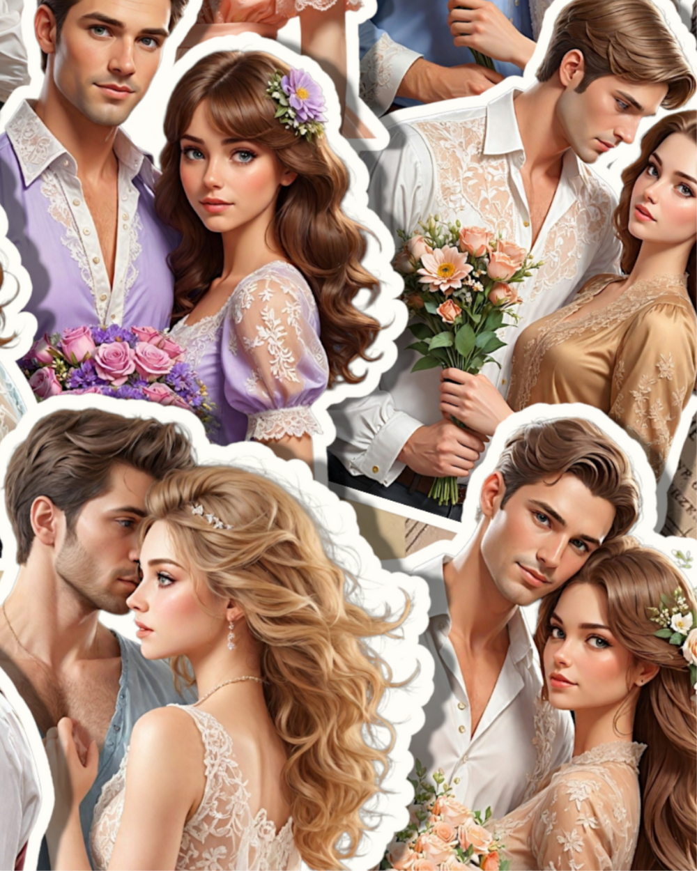 Ensemble de 9 couples Un homme offre des fleurs à sa fille pour le journaling, le scrapbooking, l'artisanat, les arts manuels•