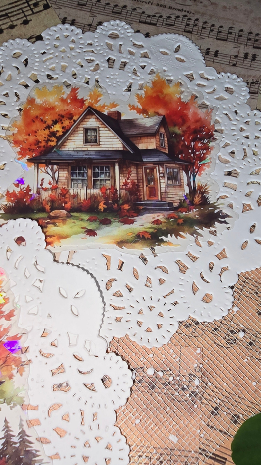 5 stickers scintillants maisons d'automne pour un journal | Scrapbooking | artisanat | Arts de la main •