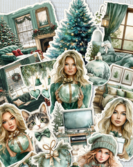 Lot de 17 stickers Green cozy Christmas vibes for journaling| Scrapbooking | Crafts| Hand Arts •