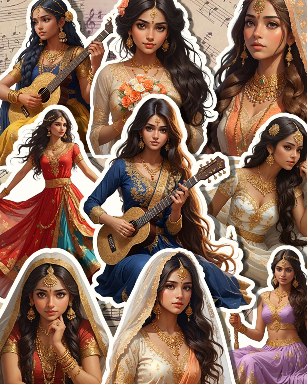 Set of 9 indian girl for journaling| Scrapbooking | Crafts | HandArts •