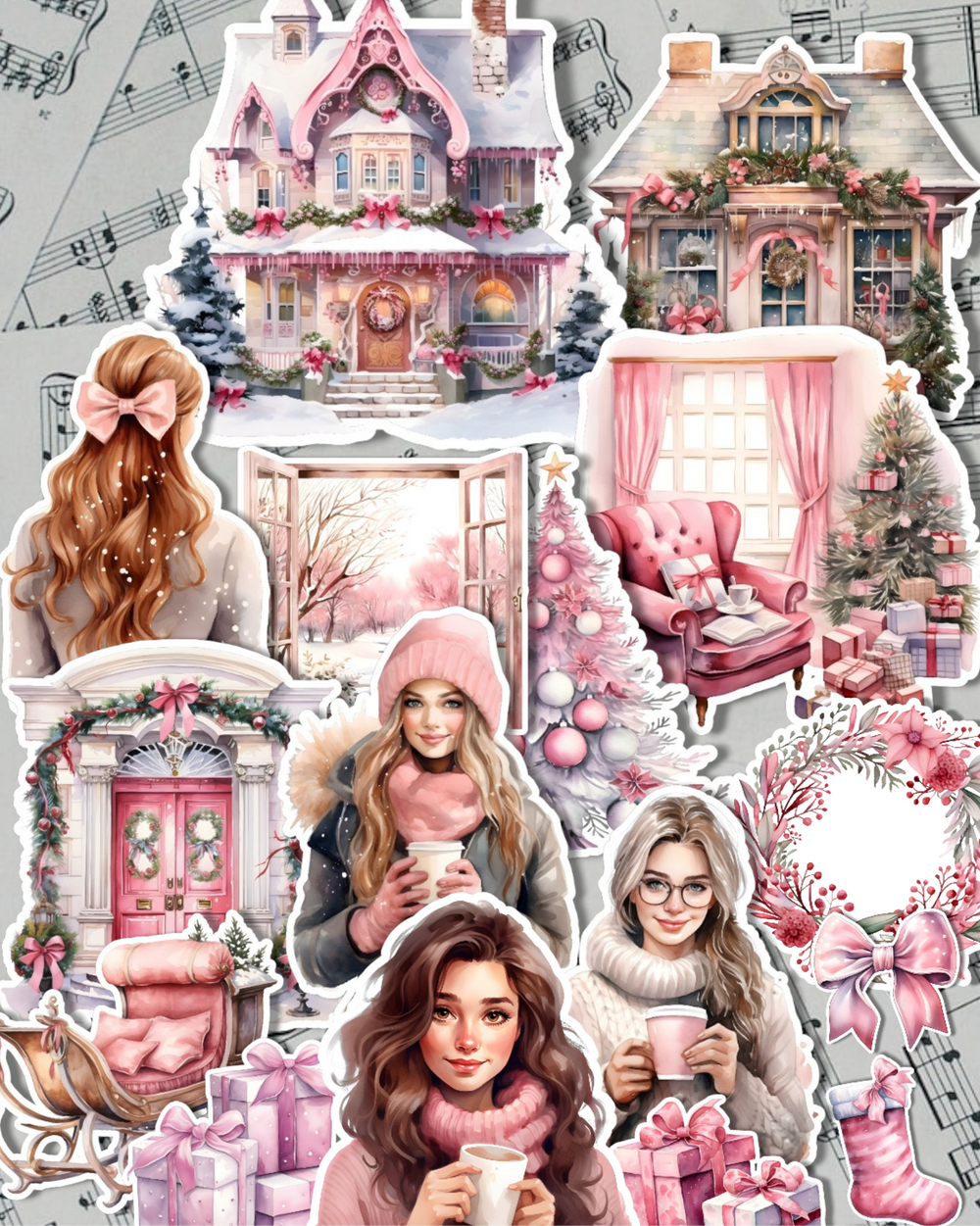 Lot de 15 Autocollants Rose Hiver pour journalisation, Scrapbooking, Artisanat