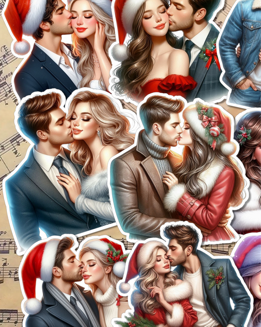Set of 9 christmas kissing couple lovers for journaling, scrapbooking, crafts, HandArts•