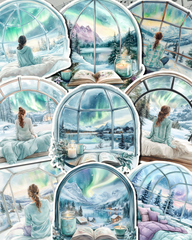 Lot de 9 Stickers Cosy northern lights cozy corner for journaling, scrapbooking, Crafts, HandArts.