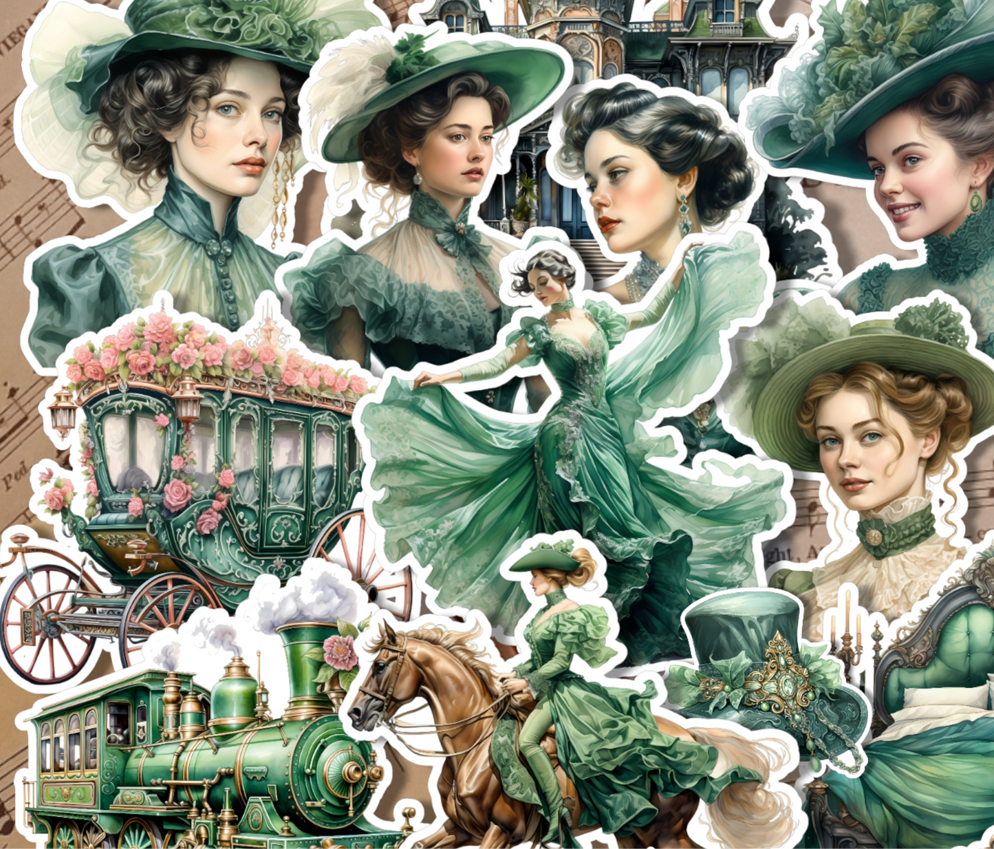 Lot de 12 ou 25 autocollants vintage vert foncé pour journalisation | Scrapbooking | Artisanat | Arts de la main •