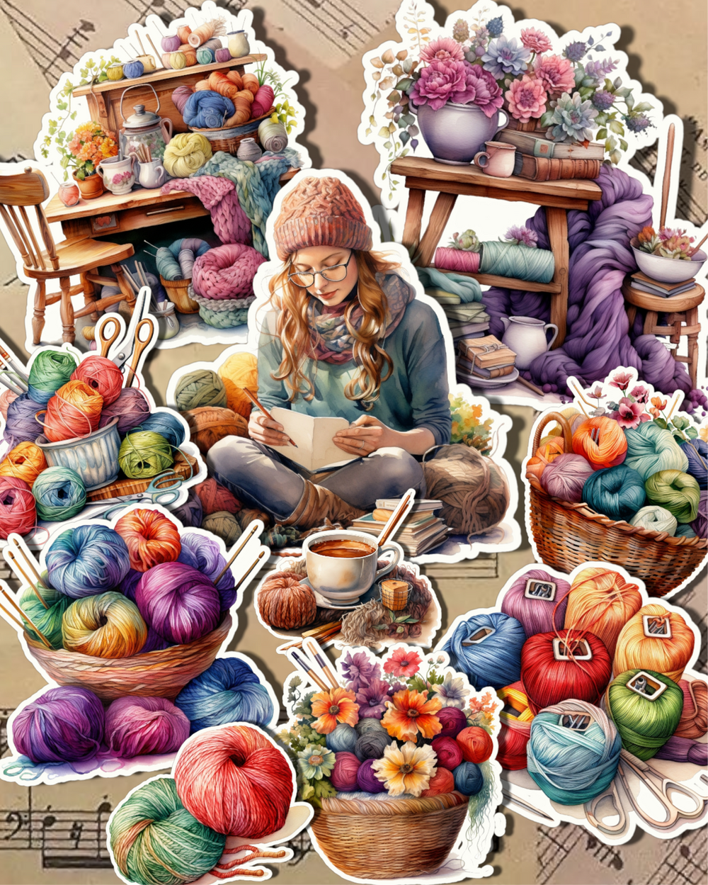 Ensemble de couture joyeuse aux couleurs printanières pour le journaling, le scrapbooking, l'artisanat, les arts manuels•
