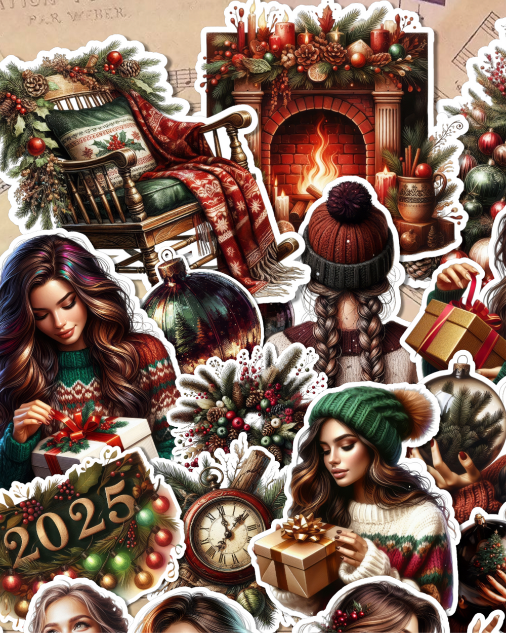 Lot de 17 stickers cozy Christmas vibes cozy colors  for journaling| Scrapbooking | Crafts| Hand Arts