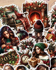Lot de 17 stickers cozy Christmas vibes cozy colors  for journaling| Scrapbooking | Crafts| Hand Arts