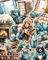 Lot de 15 stickers Cosy Winter Coffee | Scrapbooking | Artisanat | Arts de la main •