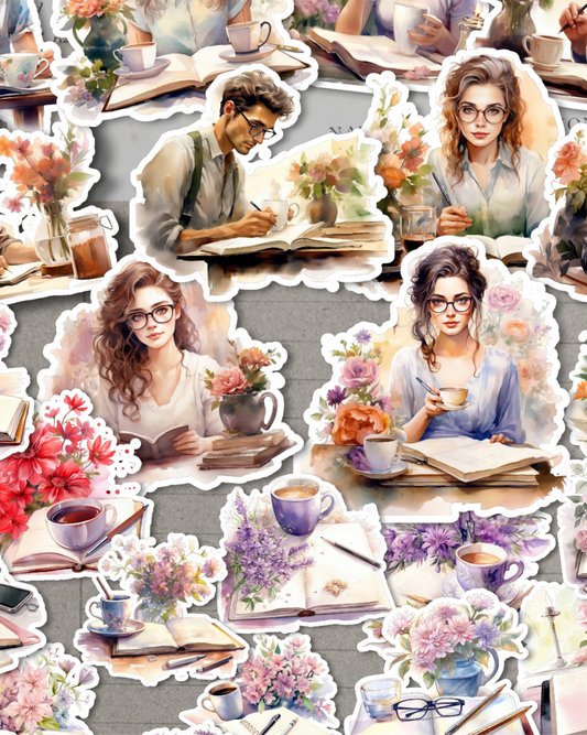Lot de 25 autocollants lecture et autocollants café pour la journalisation | Scrapbooking | Artisanat | Arts de la main •