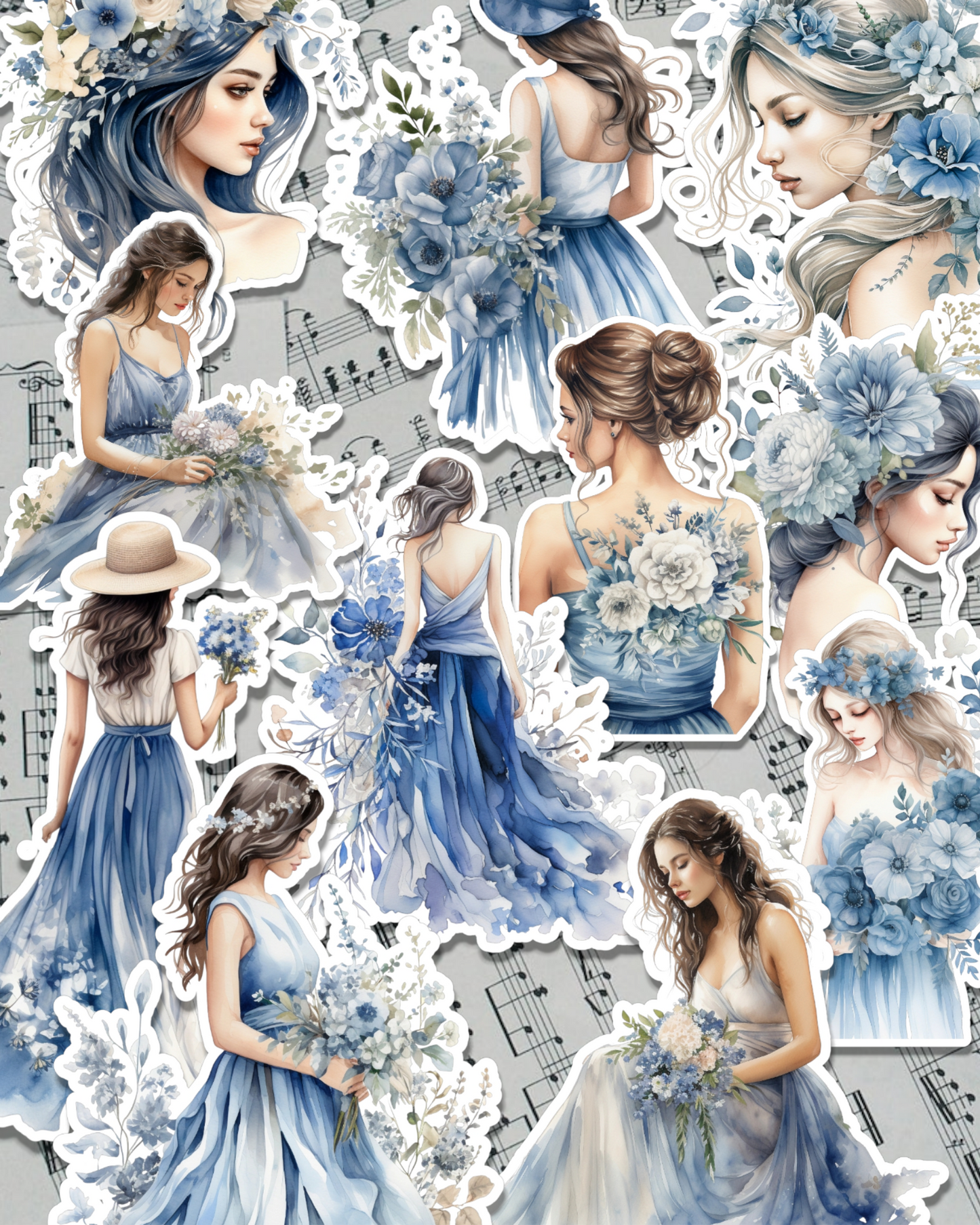 Fairy blue girls  lot of 12 stickers for Journaling | Scrapbooking | Crafts | Hand Arts •