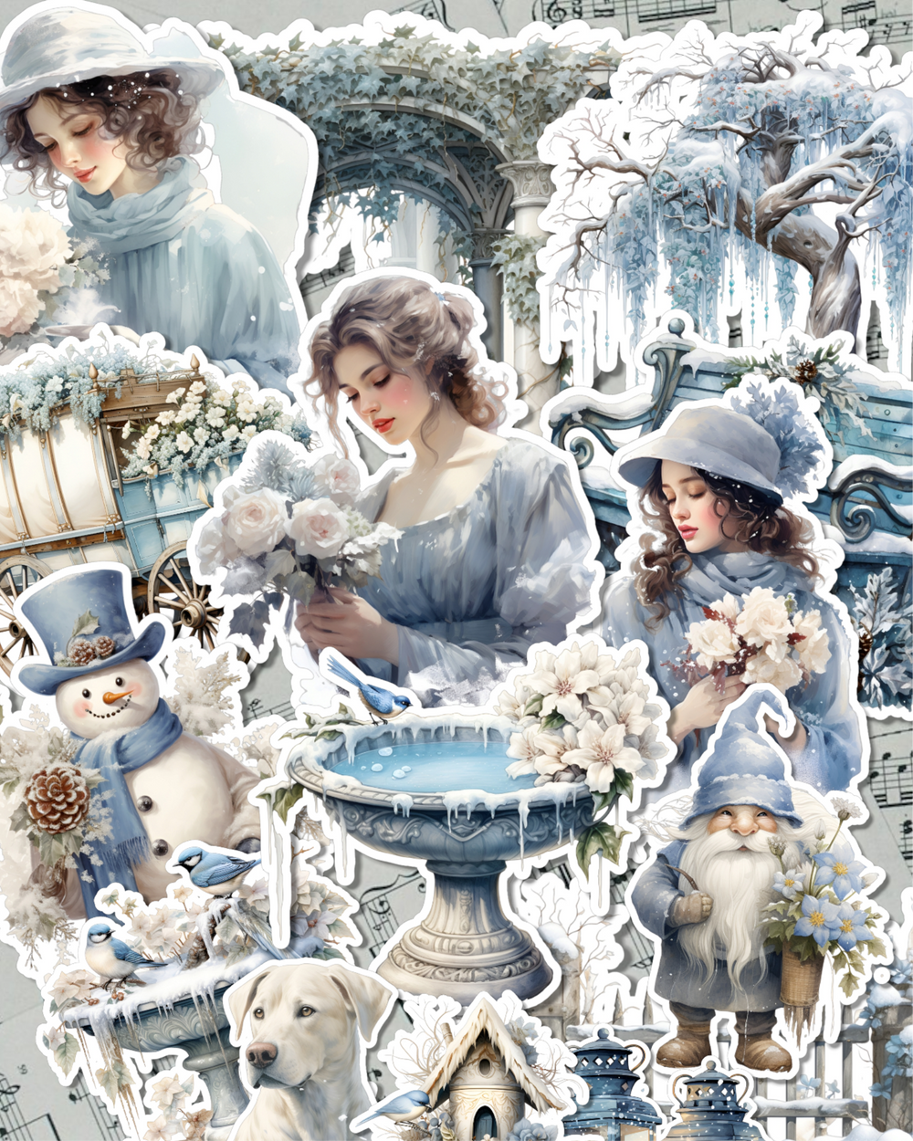 Lot de 15 autocollants d'hiver Cosy Cottage Bleu pour journal | Scrapbooking | Artisanat | Arts de la main •