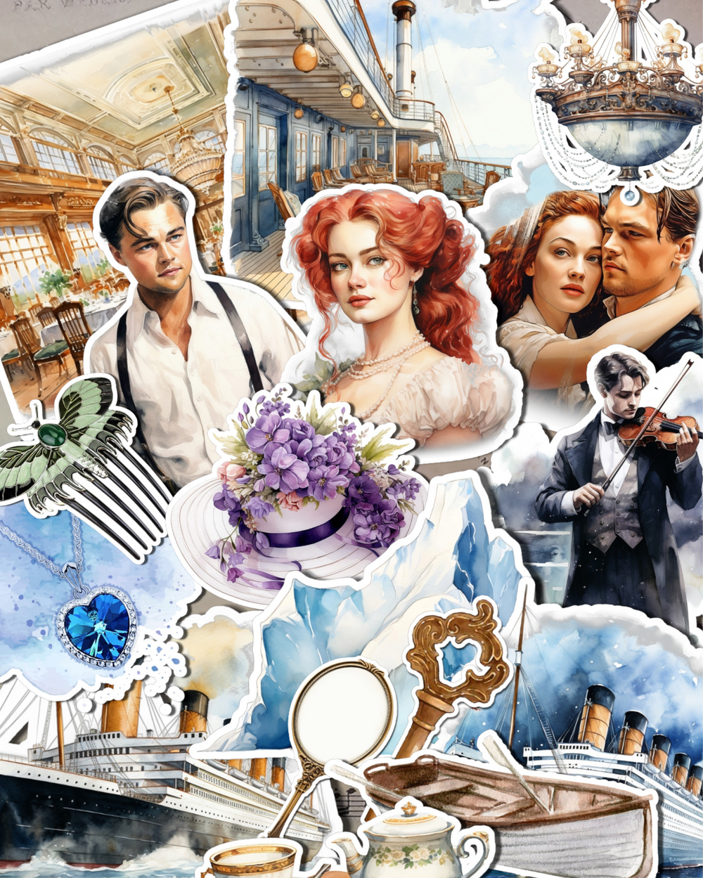 Lot de 17 autocollants Titanic pour tenir un journal | Scrapbooking | Artisanat| Arts de la main •