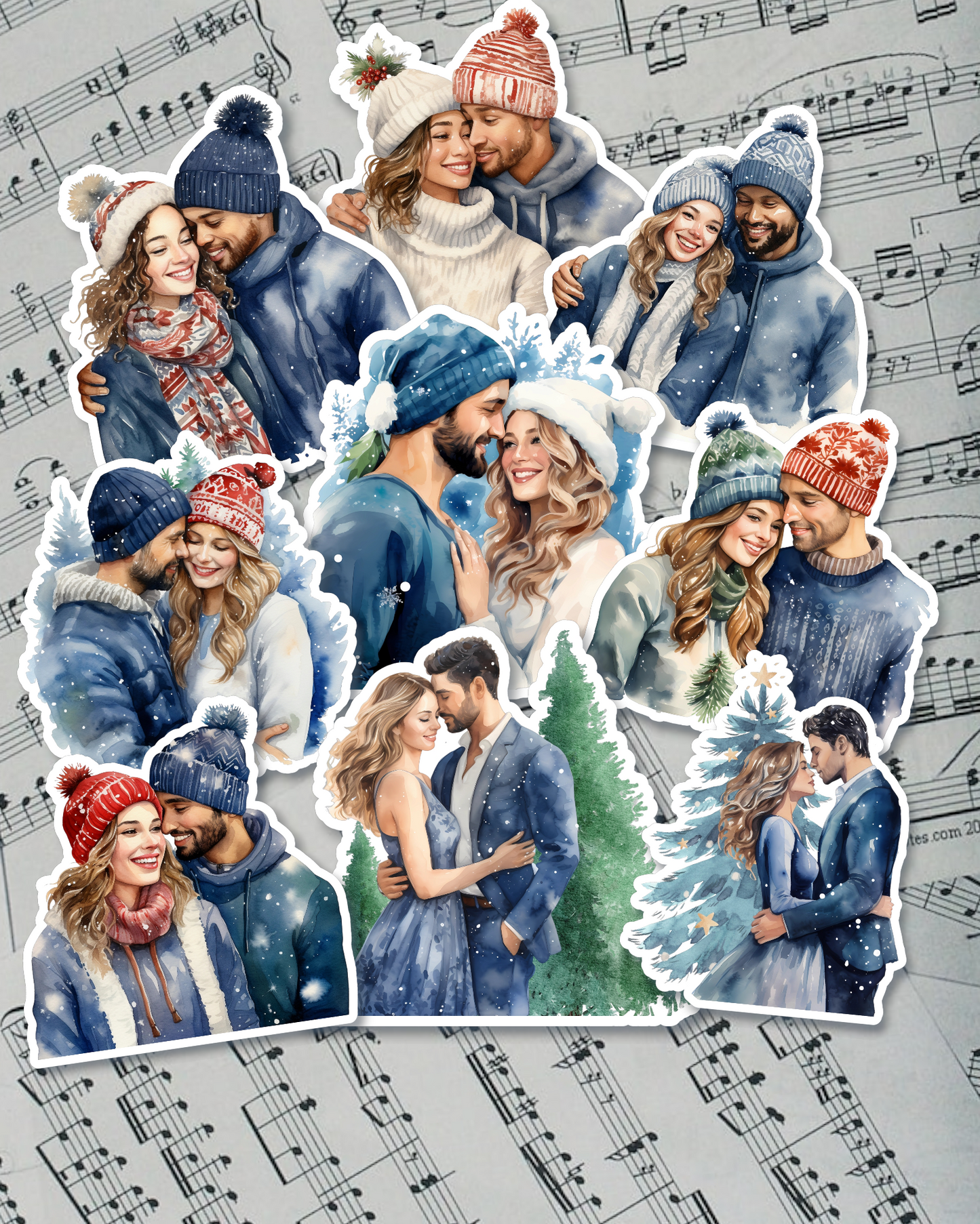 Lot de 9 Stickers couple d'hiver pour journalisation, Scrapbooking, Artisanat