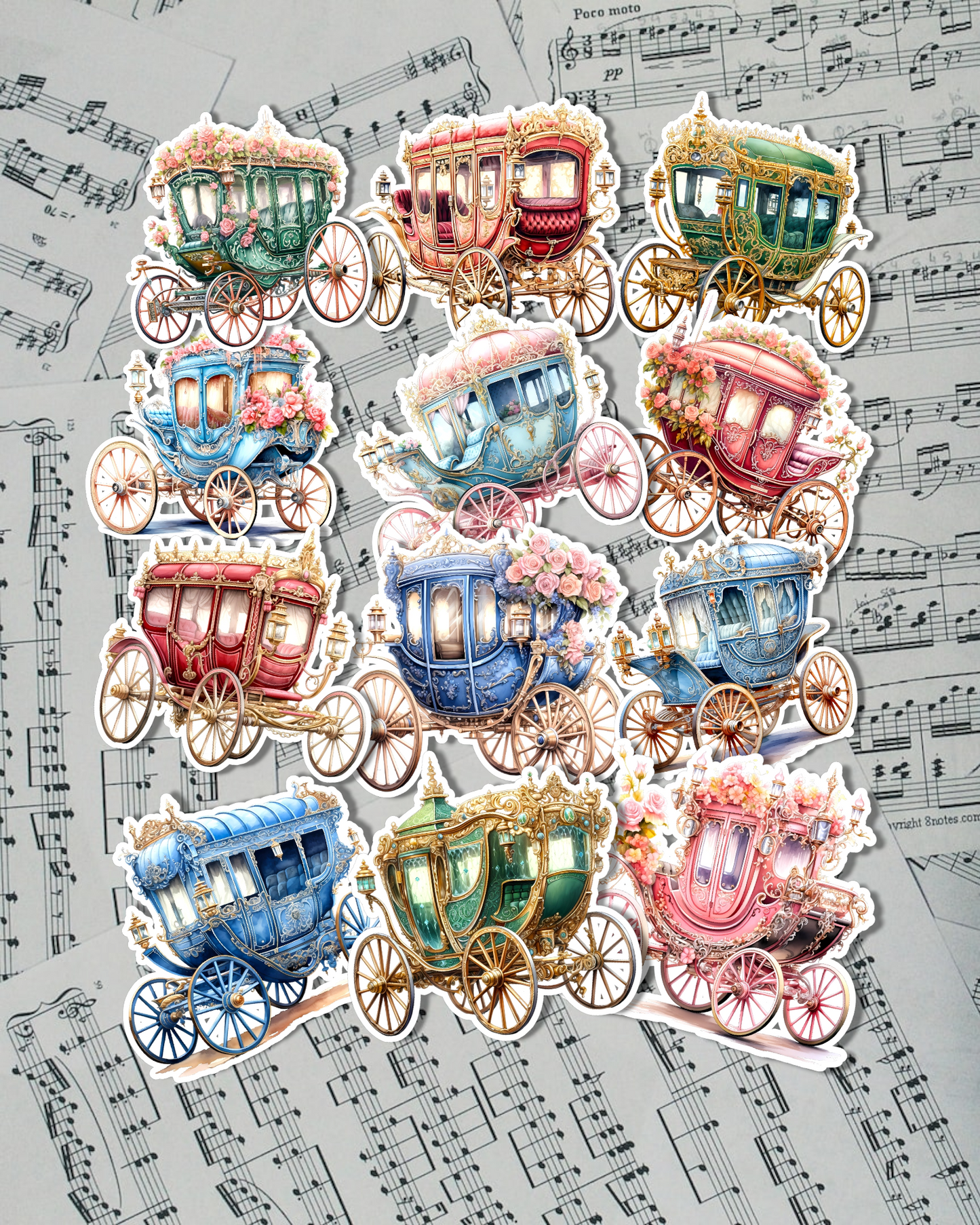 Lot de 12 stickers voiture cheval victorien pour journal | Cartes | Scrapbooking | Artisanat | Arts de la main •