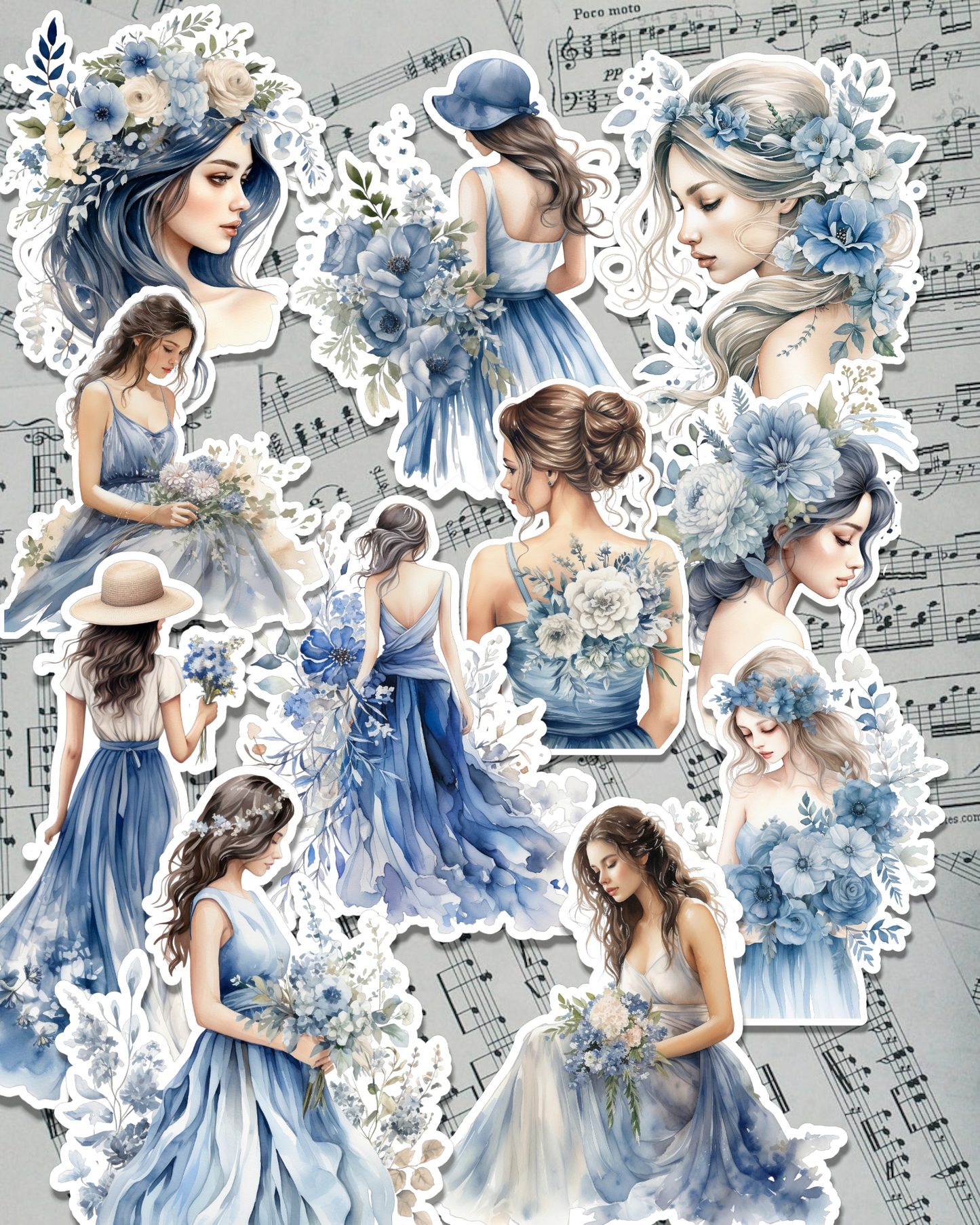 Fairy blue girls  lot of 12 stickers for Journaling | Scrapbooking | Crafts | Hand Arts •