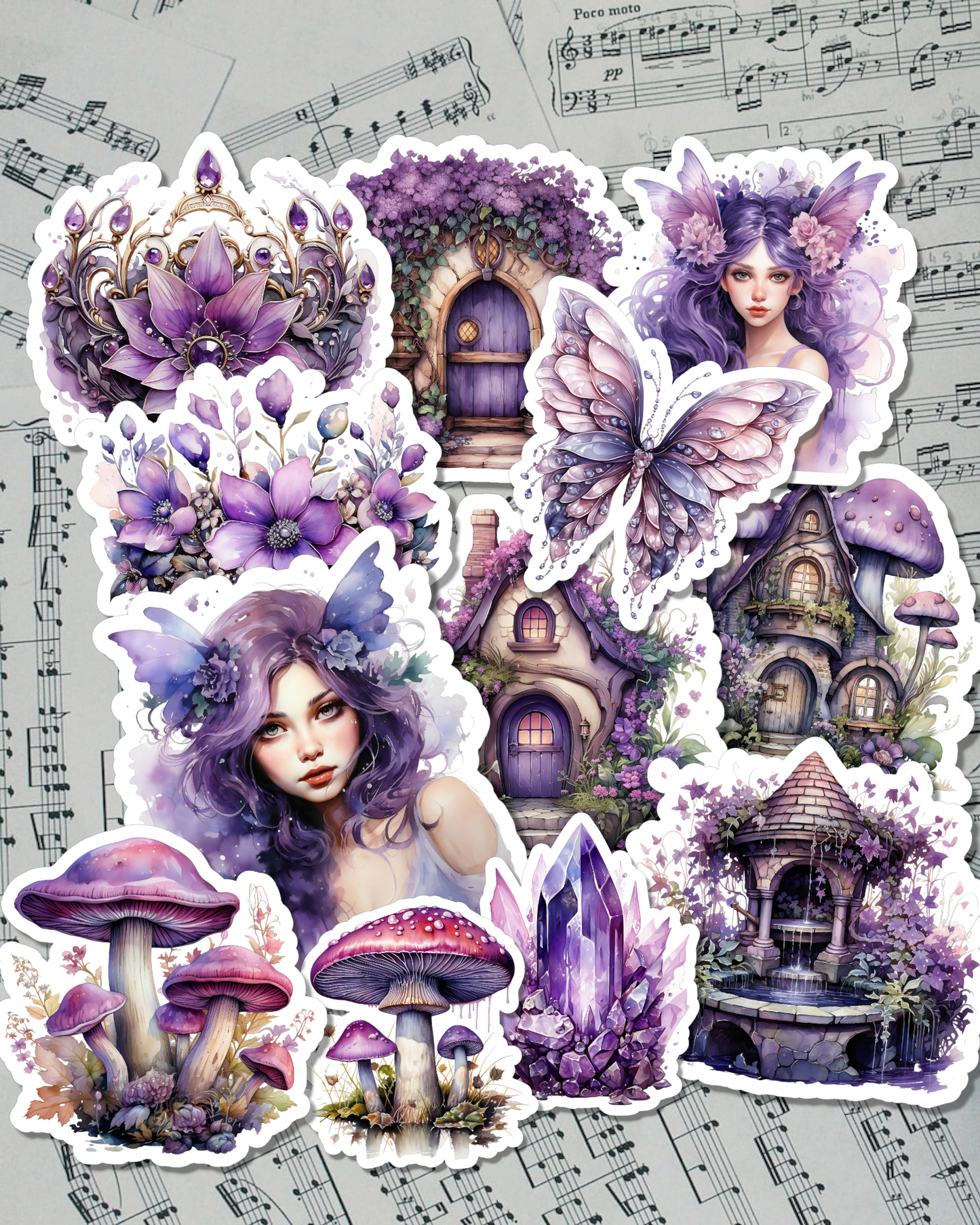 Lot de 12 stickers violets contes de fées Stickers pour journal, scrapbooking, travaux manuels