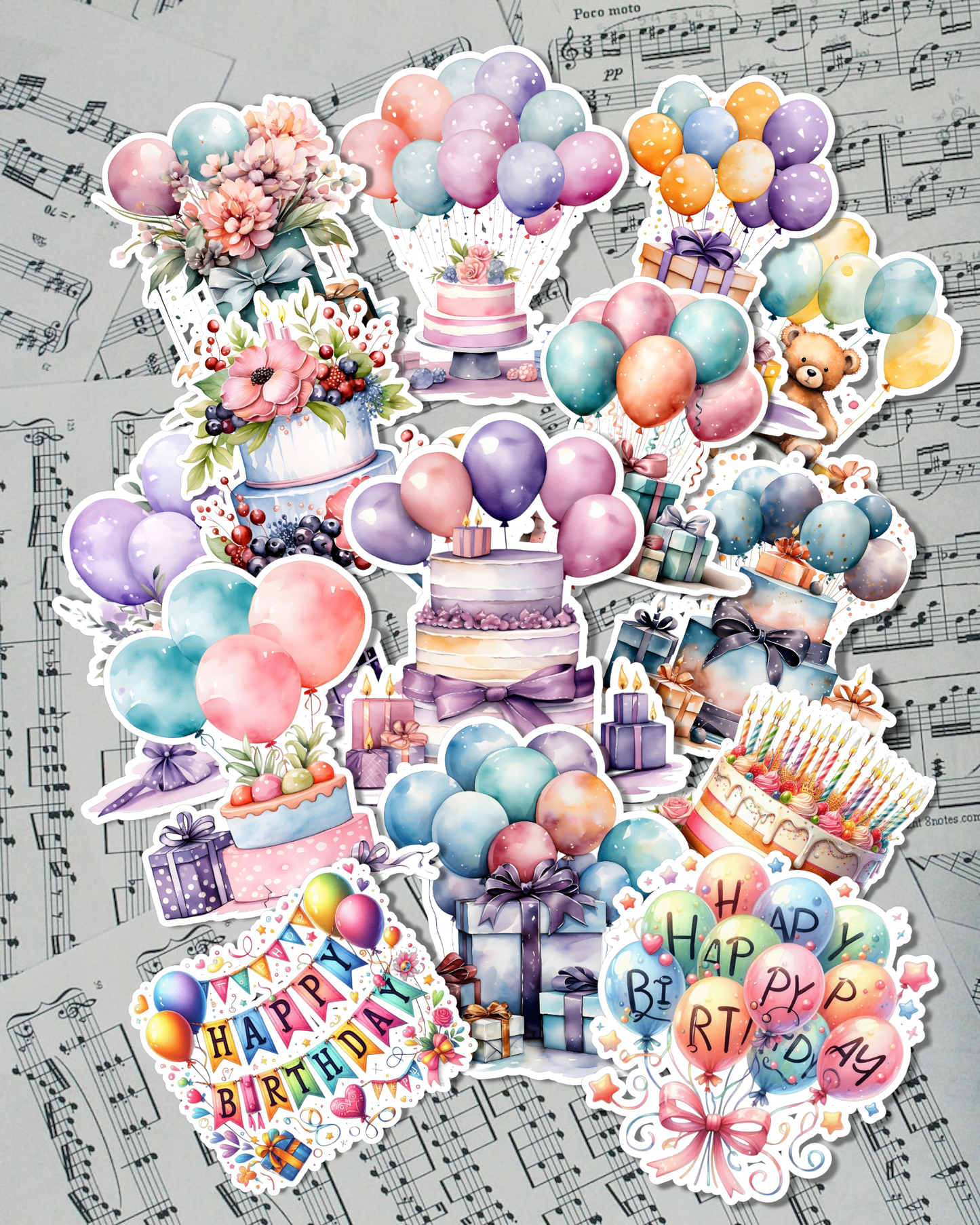 Lot de 12 autocollants pour journal Joyeux anniversaire | Scrapbooking | Artisanat | Arts de la main •