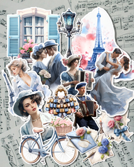 Lot de 14 stickers Romance Paris pour journal, scrapbooking, travaux manuels•