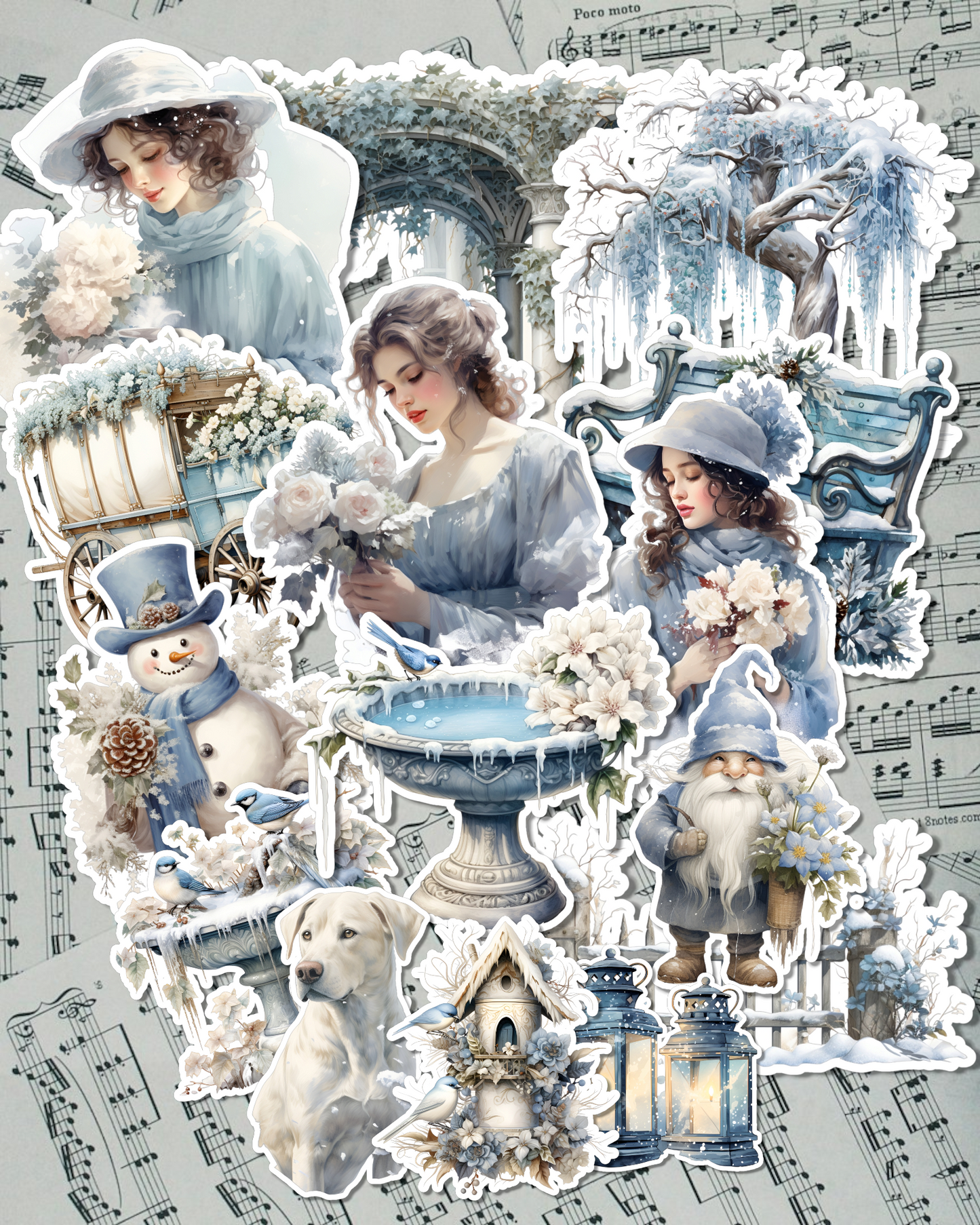 Lot de 15 stickers d'hiver Cosy Cottage Bleu pour journal | Scrapbooking | Artisanat | Arts de la main •