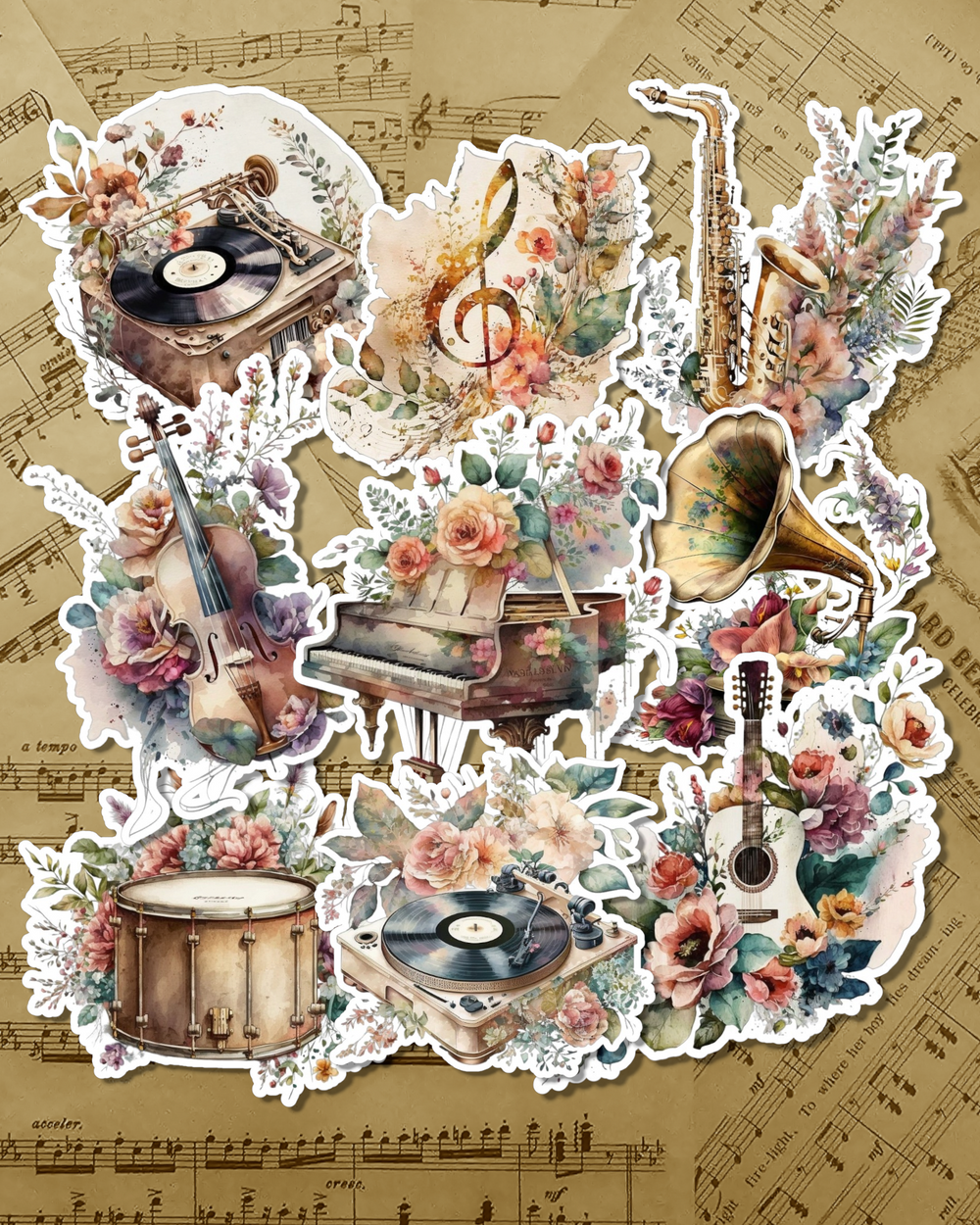 Lot de 9 beaux instruments de musique pour la tenue d'un journal | Scrapbooking | Artisanat | Arts de la main •