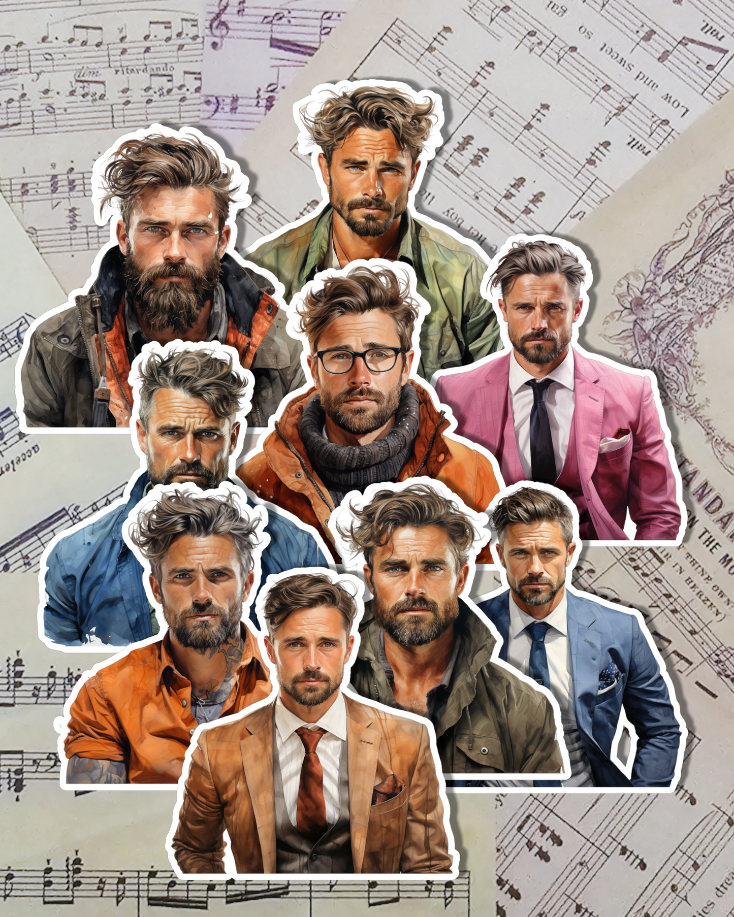 Lot de 9 Stickers Handsome Classic Casual men pour journalisation, Scrapbooking, Artisanat