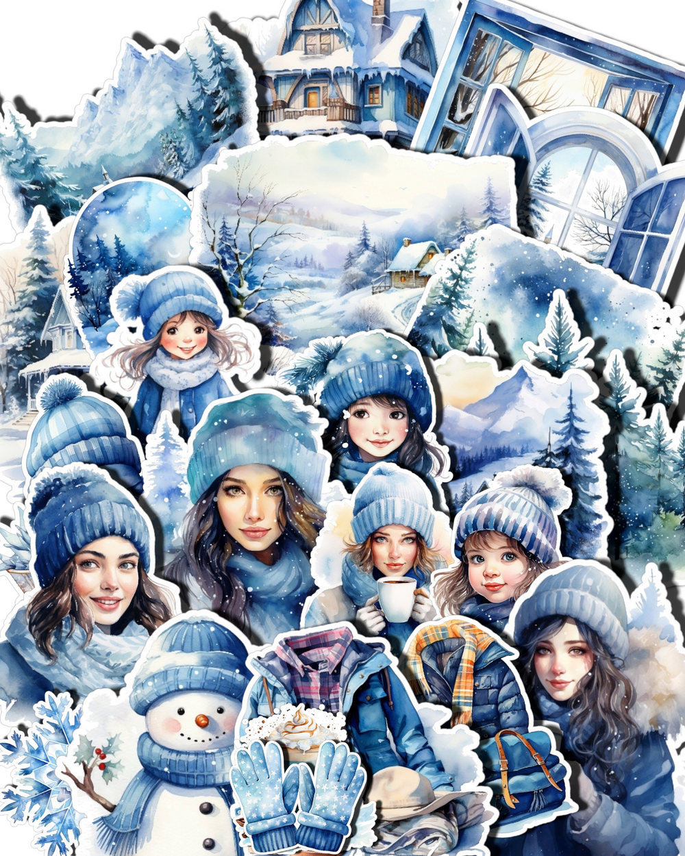 Lot de 25 ou 12 photos autocollants Snowing Winter pour journal, scrapbooking, travaux manuels, arts de la main.