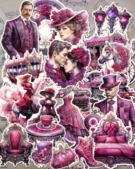 Bundle of 25 or 12 pics  Stickers Crimson Color Victorian life in poster colors for journaling, Scrapbooking, Crafts,Hand Arts.